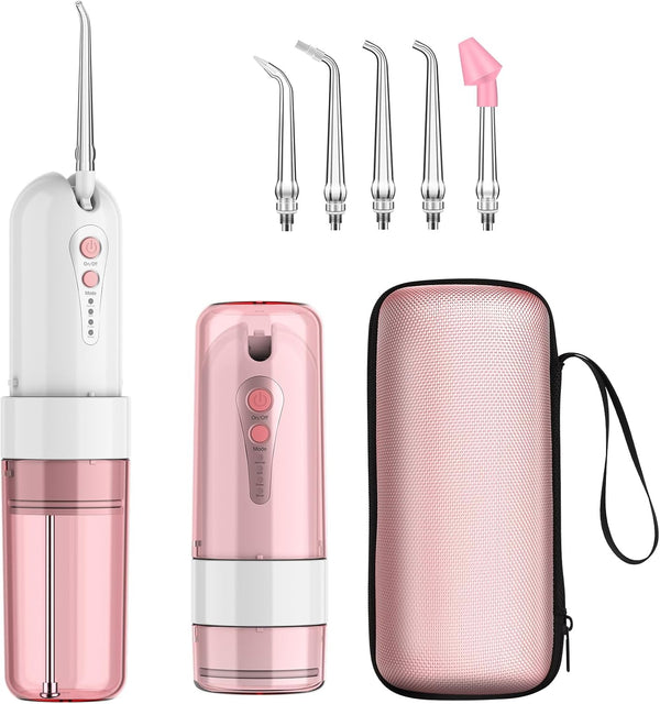 Water Dental Flosser Teeth Pick, Portable Rechargeable Oral Irrigator with 4 Modes & 5 Jet Tips, IPX7 Waterproof