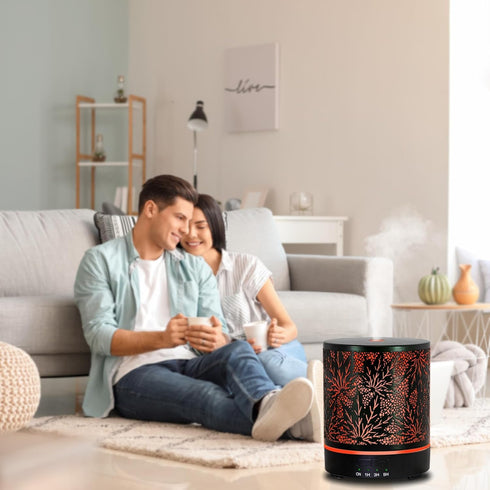 Office,300ML Essential Oil Diffuser Metal Aromatherapy Oil Diffusers for Large Room,Maple Leaf Pattern Ultrasonic Cool