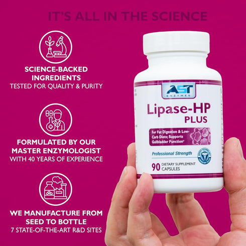 AST Enzymes Lipase-HP Plus, 90 Vegetarian Capsules, Digestive Enzymes for Fatty Foods