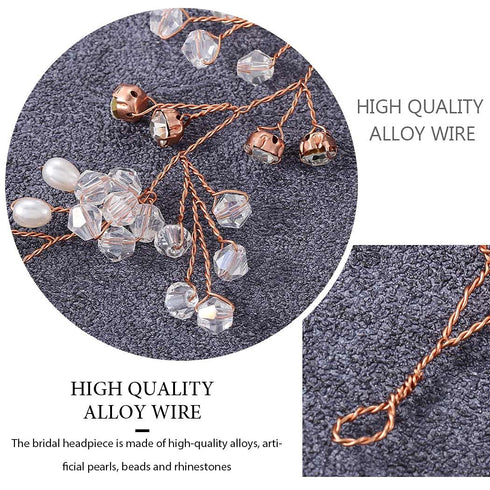 Yean Long Wedding Hair Vine Bridal Headband Accessories for Bride and Bridesmaid, 100cm / 39.3inches, Rose Gold