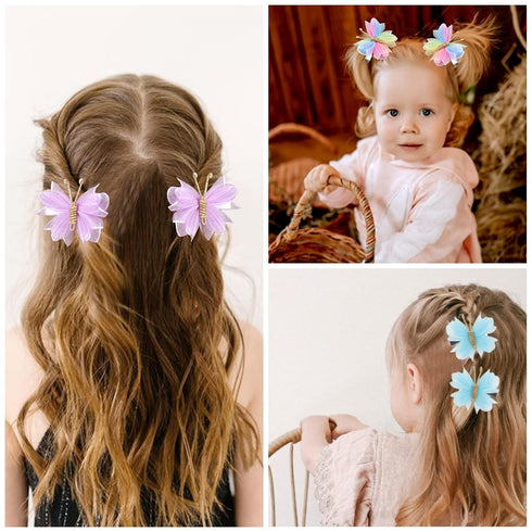 Oaoleer 10PCS Mini Butterfly Hair Clips, 2" Tulle Mesh Barrettes for Baby Girls Women Halloween Party