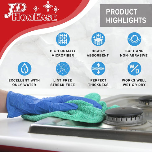 Microfiber Cleaning Cloths, 12 Pack, 12"x12", All-Purpose, Highly Absorbent, Lint-Free, Washable Pro Towel