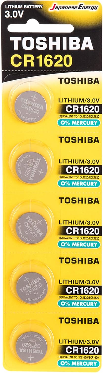 CR1620 3V Lithium Coin Cell Battery, Toshiba, Pack of 5