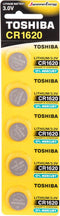 CR1620 3V Lithium Coin Cell Battery, Toshiba, Pack of 5