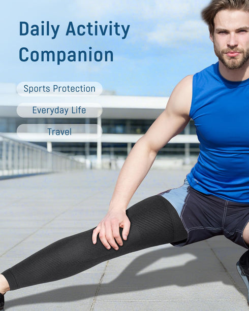 Leg Compression Sleeve - Full Length Knee Sleeve Covers Thigh, Knee and Calf, Stays in Place for Sports, Soft