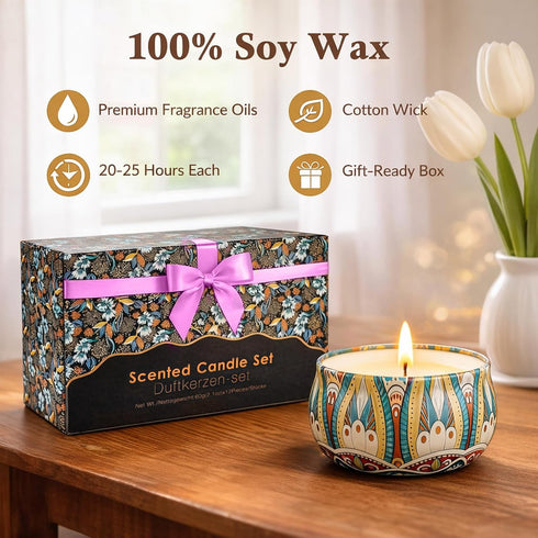 Set, 12 Pack 12 Scented Candles Gift Soy Wax Candles for Home, Scents, Aromatherapy Travel Tins with Gift Box