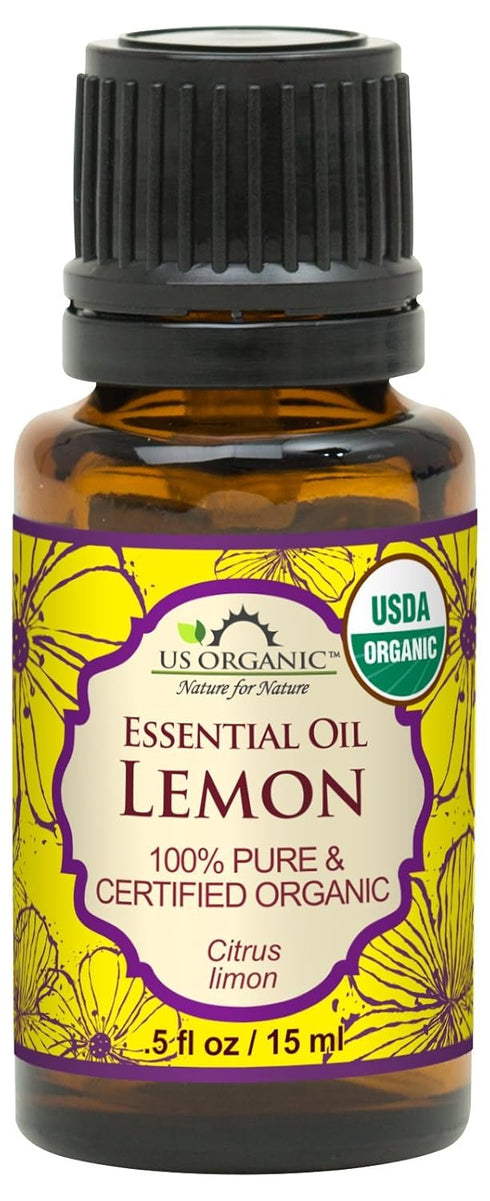 US Organic 100% Pure Lemon Essential Oil - Cold Pressed, USDA Certified Organic - 15 ml with Euro Droppers (More Sizes