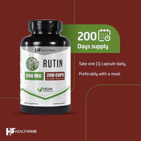 Rutin 500mg: 200 Capsules, Rutoside Bioflavonoid for Circulatory Health, Non-GMO, Vegetarian, Made in The USA