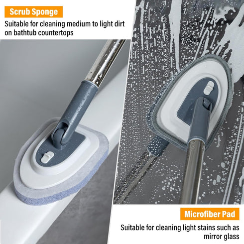 Floor Scrub Brush, 4 in 1 Tile Tub Scrubber with Adjustable Long Handle for Bathroom/Shower/Tub/Tile Cleaning