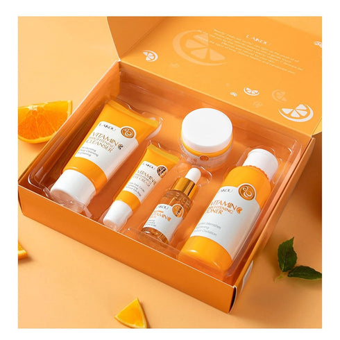 Vitamin C Skincare Set, 5-In-1 Gift Set with Cleanser, Toner, Serum, Cream, and Eye Cream for Women Men
