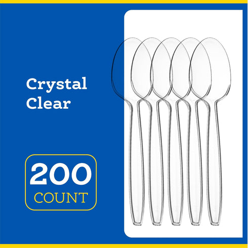 Plasticpro Disposable Clear Plastic Tea Spoons, Heavyweight Box of 200 Count