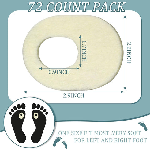 72 Pieces Felt Callus Cushions, Oval Adhesive Pads for Foot Pain Relief, Soft Breathable Corn Cushions for Men and Women
