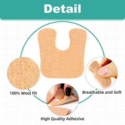 66 Pcs U Shaped Felt Callus Pads, Self-Stick Cushions for Pain Relief, Forefoot Foot Pads for Men and Women