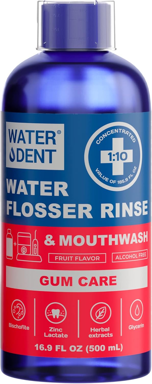 2-in-1 Water Flosser Rinse & Mouthwash - Gum Care Concentrate 1:10, Mint Flavor, Alcohol Free, Fluoride Free (Pack of 1