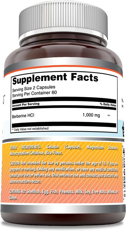 Amazing Formulas Berberine 1000mg Per Serving 120 Capsules Supplement | Non GMO | Gluten Free | Made in USA