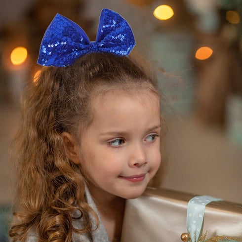 Jumbo Glitter Cheer Bow Clip, 7 Inch Large Sequin Hair Bow with Tails for Girls Teen Softball Cheerleader Outfit