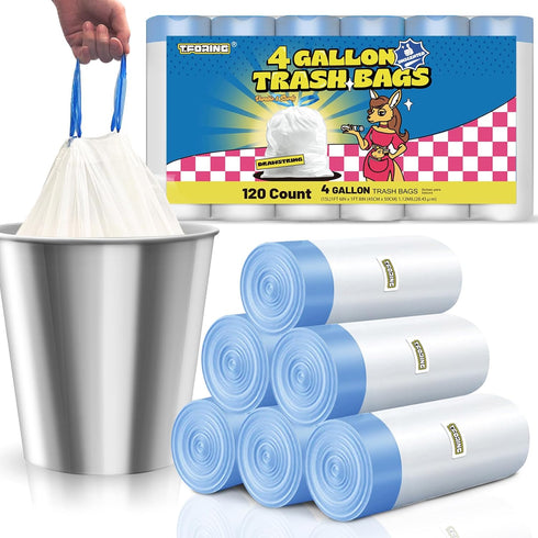 4 Gallon Drawstring Trash Bags 1.1 Mil - 120 Count Unscented Small Garbage Bags for Bathroom, 15 Liter