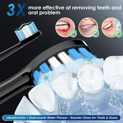 Umisr 4-in-1 7 IPX7 Toothbrush w Water Flosser Combo for Adults, Rechargeable Toothbrushes Teeth Cleaner, Modes