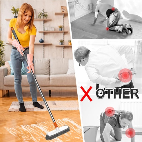 BITOPE Multi Purpose Floor Scrubber Brush with Long Handle, 12" Hard Bristle Brush for Heavy-Duty Cleaning
