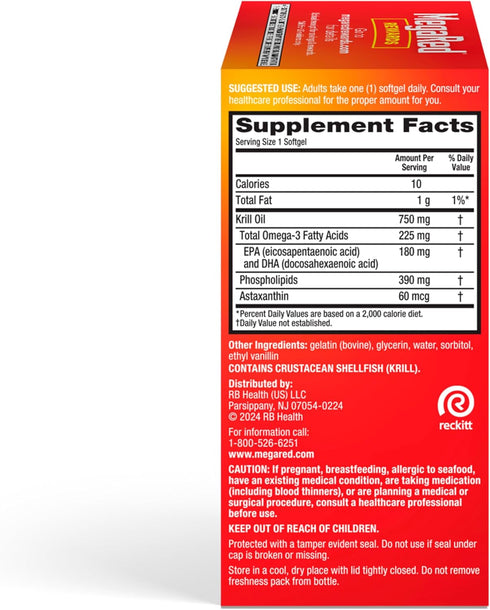 MegaRed Antarctic Krill Oil 750mg, Omega 3 Fatty Acid Supplement, Ultra Concentrate EPA & DHA Softgels, Antioxidant