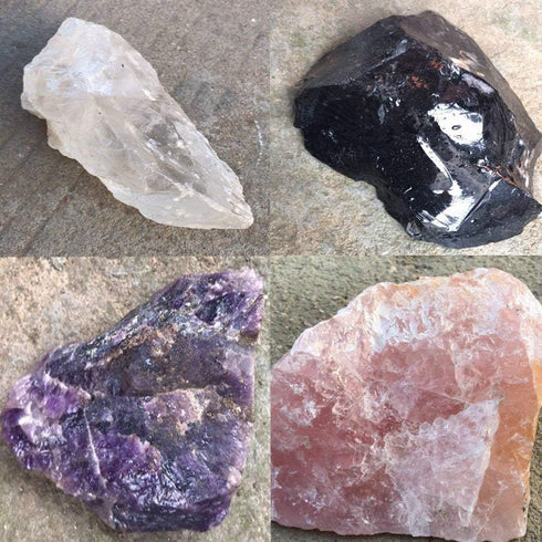 Healing Crystal Wands, 2" Amethyst, Rose Quartz, Clear Quartz, Black Obsidian, 6 Faceted Reiki Chakra Stones