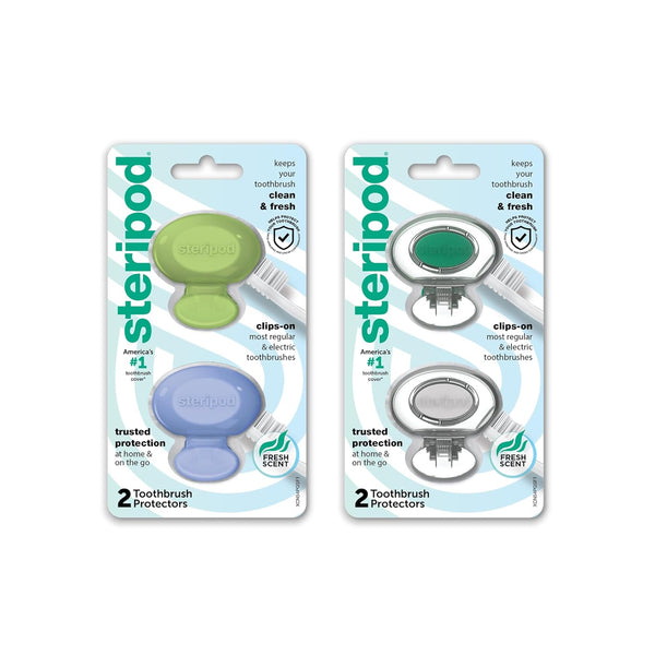 Steripod Clip-On Toothbrush Protector, Keeps Toothbrush Fresh and Clean, Fits Most Manual and Electric Toothbrushes, 4
