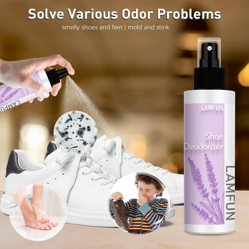 Shoe Odor Eliminator, Lamfun Deodorant Spray for Sneakers or Smelly Feet, Natural Lavender Deodorizer