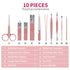 ZIZZON Mini Travel Manicure Set, 10 in 1 Stainless Steel Nail Clipper Grooming Kit with Case, Pink