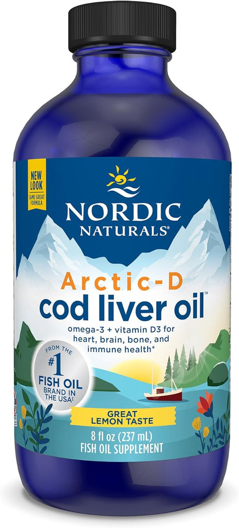 Nordic Naturals Arctic-D Cod Liver Oil, Lemon, 8 oz, 1060 mg Total Omega-3s + 1000 IU Vitamin D3, 48 Servings