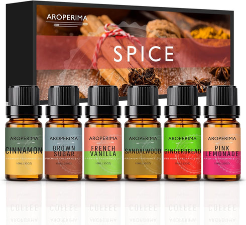 Spice Essential Oils Set - 6 Sweet & Warm Scents for Diffuser,