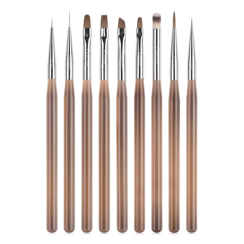 9pcs Nail Art Brush Set, Nail Dotting Tools, Gel Polish Brushes for 3D Nail Art Design and Manicure