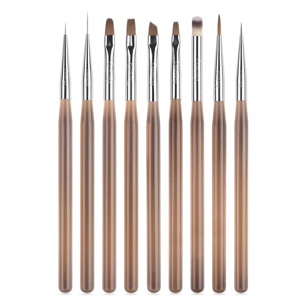 9pcs Nail Art Brush Set, Nail Dotting Tools, Gel Polish Brushes for 3D Nail Art Design and Manicure