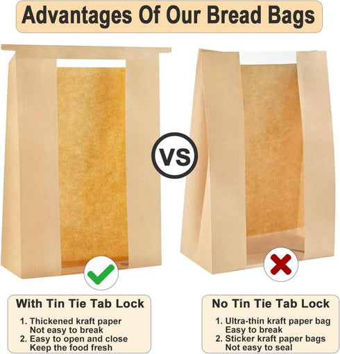 Lmoszuak 100 Pack Bread(13.7x8.2x3.7in)& 125pcs Packaging thicker Large Sourdough Paper Bread Bags for Homemade Tin Tie