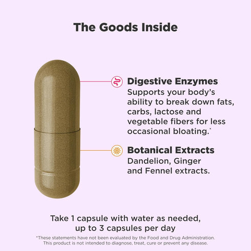 OLLY Beat The Bloat Capsules, Digestive Support Enzymes Supplement for Women, 25 Count