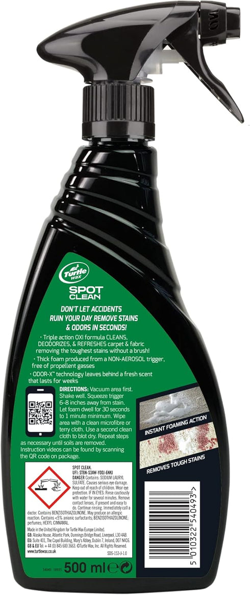 Turtle Wax 53839 Spot Clean Stain & Odor Remover, Non-Aerosol Foaming Spray Cleaner for Carpet and Upholstered Surfaces