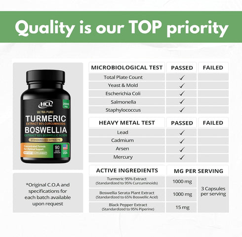Turmeric Boswellia Extract Supplement, 2000 mg Extra Strength with 95% Curcuminoids, Made in USA