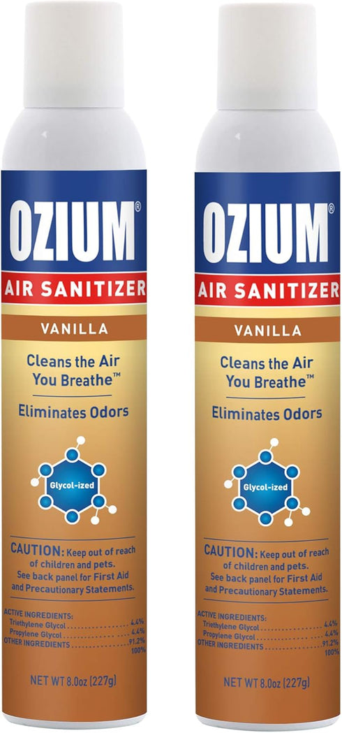 Ozium 8 Oz. Air Sanitizer & Odor Eliminator for Homes, Cars, Offices, Vanilla Scent, Pack of 2