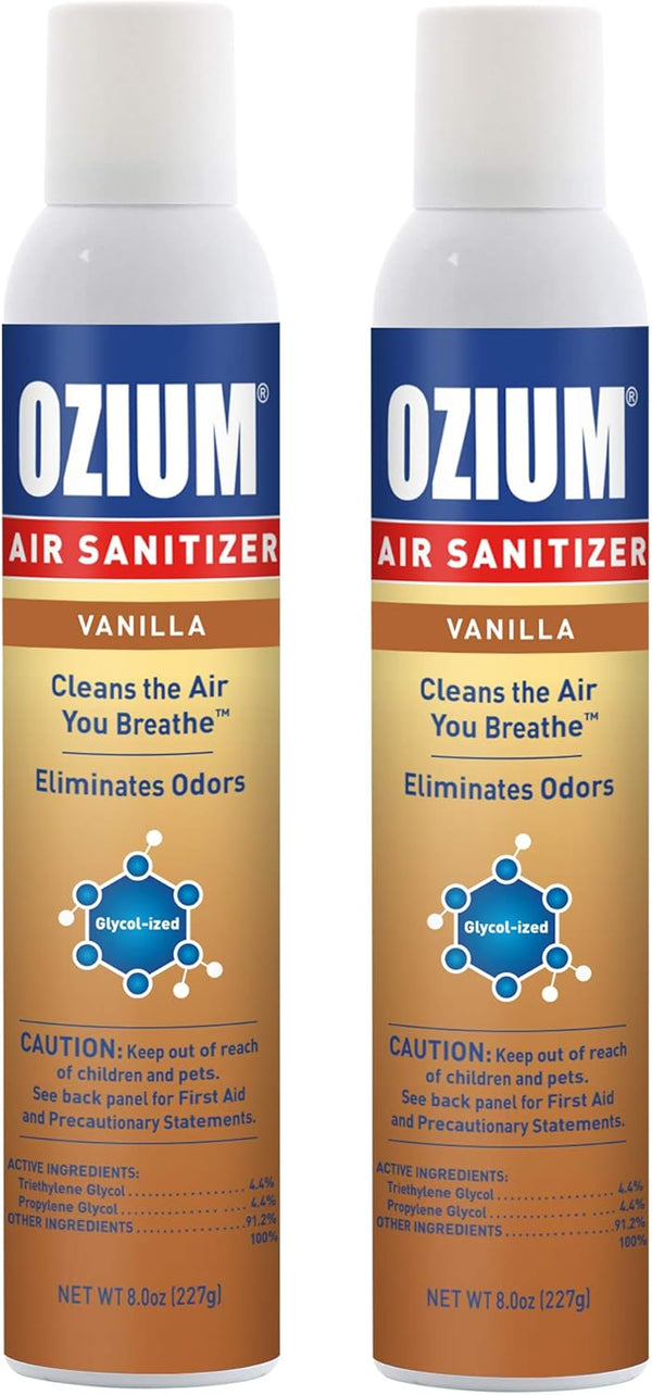 Ozium 8 Oz. Air Sanitizer & Odor Eliminator for Homes, Cars, Offices, Vanilla Scent, Pack of 2