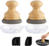 Cast Iron Scrubber and Scraper,Chain Mail Cleaner with Bamboo Handle & Draining