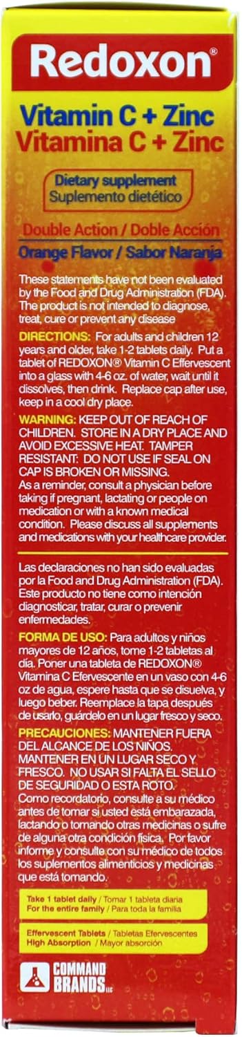 Redoxon Vitamin C + Zinc, Effervescent Tablets, Immune Support, Orange Flavor, 20 Tablets