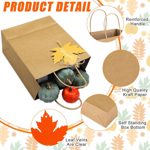 Dinifee 24 Pcs Fall Theme Gift Bags with Handles, Personalized Maple Leaves DIY Candy Bags for Autumn Holiday Party