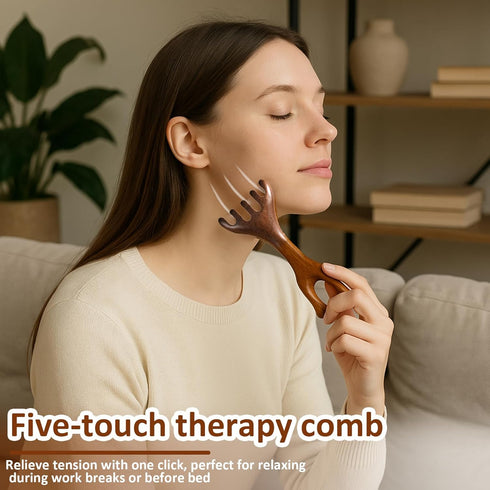 hinbkenla 2 Pcs Jaw Massager,Sandalwood Massage Claws,Five Touch Therapy Comb,Wooden Comb,Taichi Tools,Manual Head
