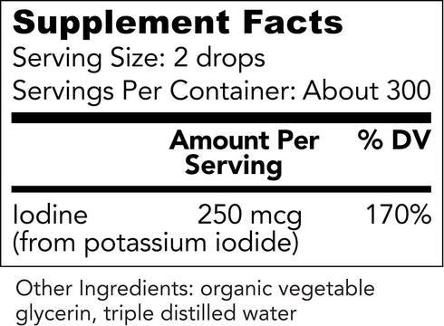 USDA Organic Potassium Iodide 250 mcg Liquid Supplement (6 Month Supply) - Supports Thyroid Gland, 1 Fl Oz