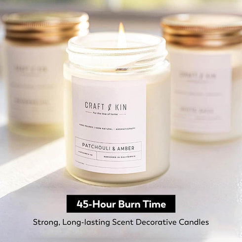 Craft & Kin Patchouli & Amber Scented Candle | 8 Oz, 45 Hour Long Lasting Classic Soy Spring Scented Candles