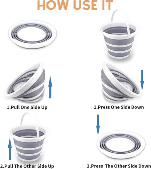 10L Collapsible Buckets for Cleaning, Foldable Beach Bucket with Handle, Collapsible Water Bucket