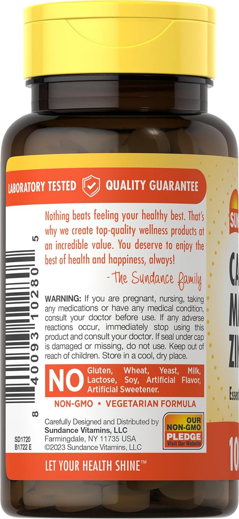 Sundance Calcium Magnesium Zinc | 100 Caplets | Vegetarian, Non-GMO, Gluten Free Essential Mineral Supplement