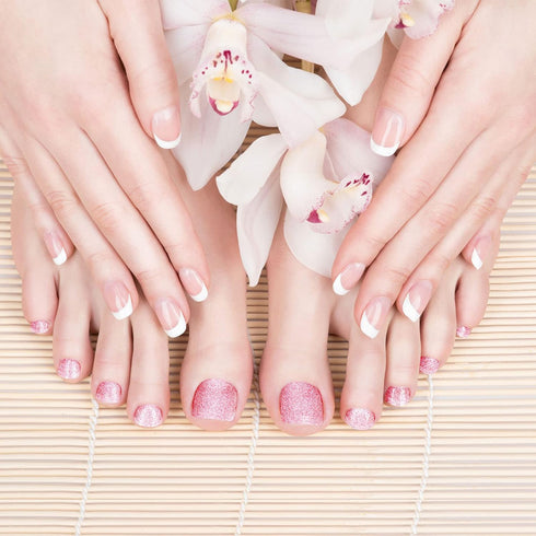 Maitys 440 Pcs Glitter Toenail Stickers, 20 Sheets with 2 Nail Files, Solid Color Full Nail Wraps for Women