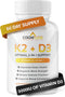 Vitamin D3 5000 IU with Vitamin K2 (MK7) Supplement, Premium Immune, Heart & Bone Health Capsules, 60 Count