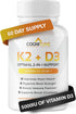 Vitamin D3 5000 IU with Vitamin K2 (MK7) Supplement, Premium Immune, Heart & Bone Health Capsules, 60 Count