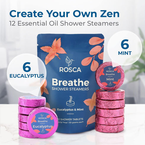 Rosca RO Eucalyptus & Mint Shower Steamers Aromatherapy - Envigorating Stress Relief - Christmas Gifts Stocking Stuffers, Self Care Relaxation Birthday Gifts for Women and Men